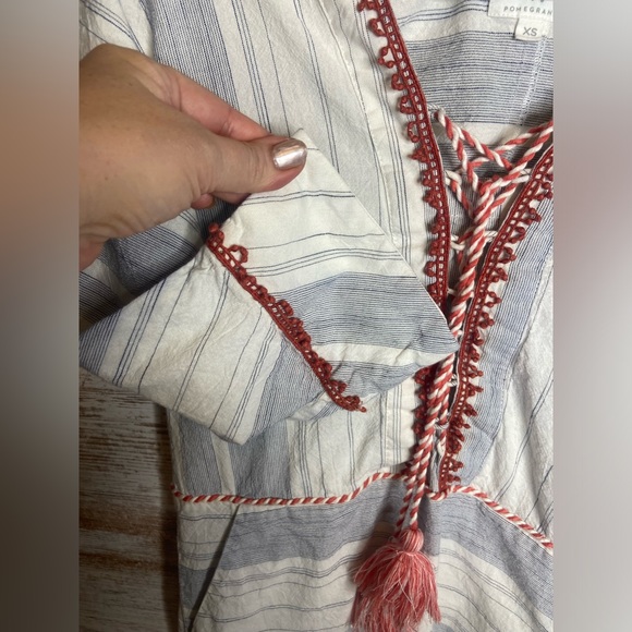 Pomegranate dress Sz XS blue white stripe w/tassel pockets. EUC - Picture 5 of 7